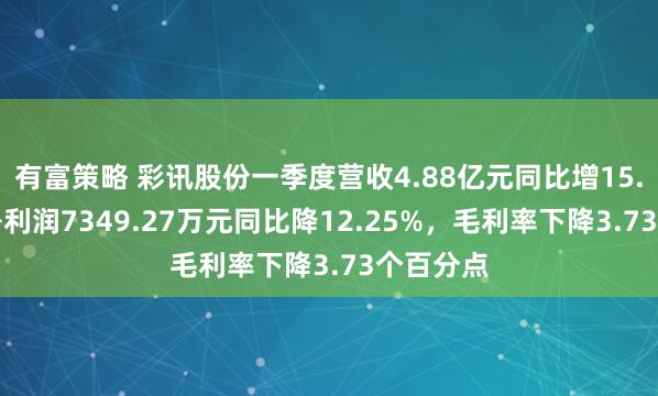 有富策略 彩讯股份一季度营收4.88亿元同比增15.08%，净利润7349.27万元同比降12.25%，毛利率下降3.73个百分点